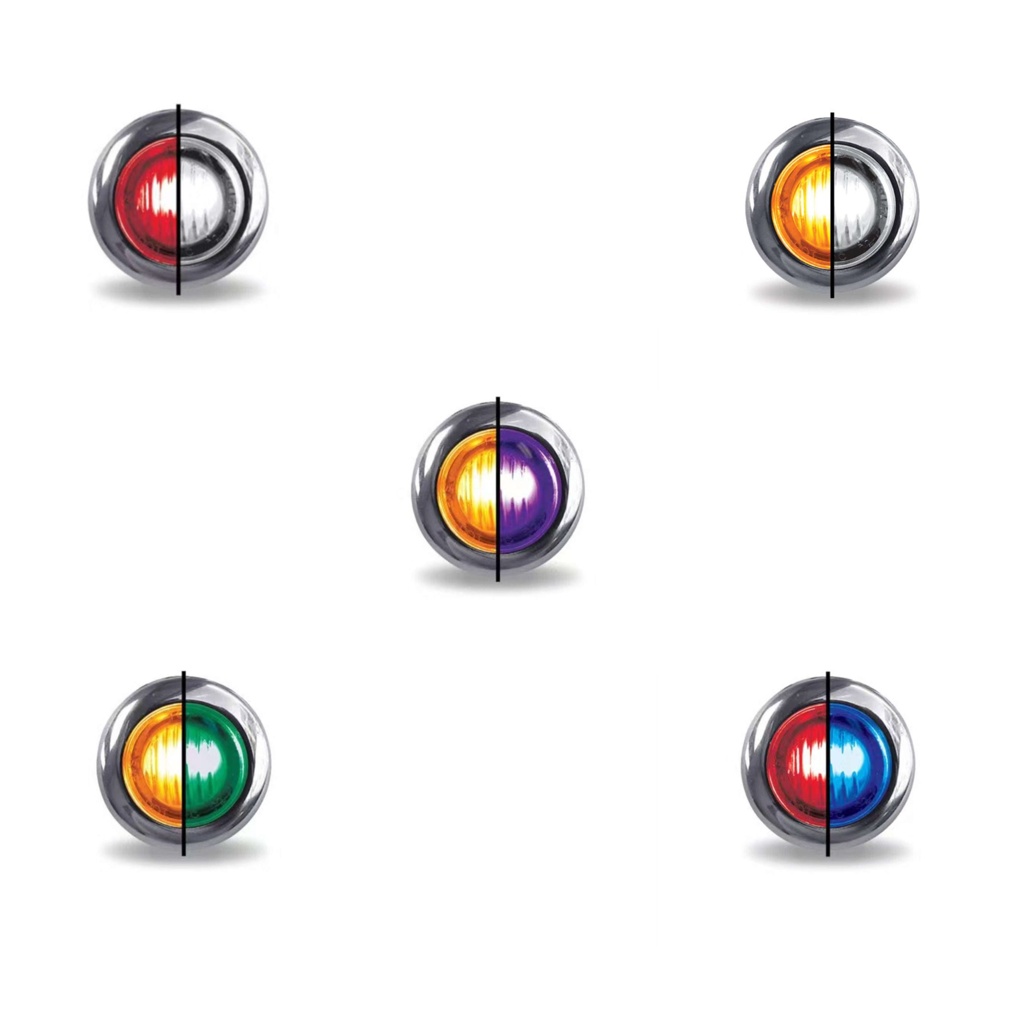 SEROK 3/4" Round 3led Dual Color Revolution LEDs Rear Side Marker Indicators Light for Truck Car Bus Trailer Chrome Trailer Side